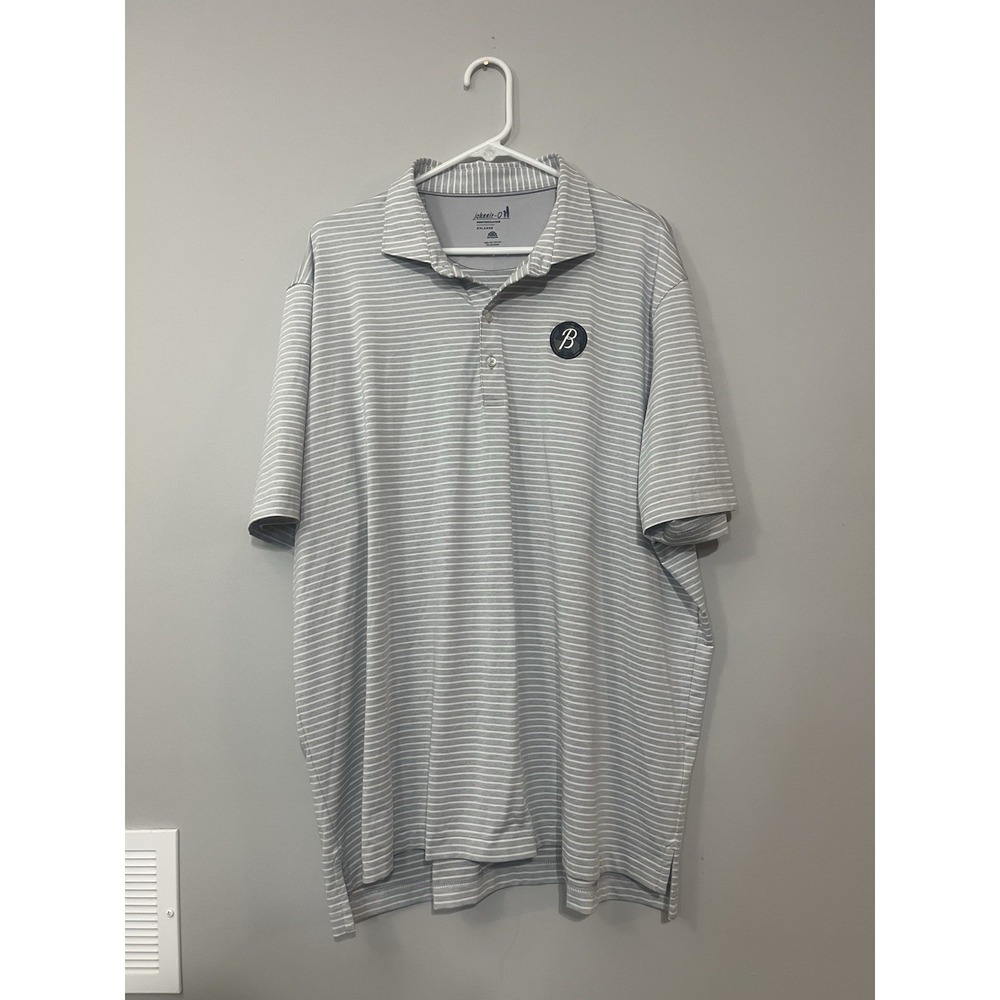 JOHNNIE O Polo Shirt Mens Medium‎ Gray Albatross Prep Formance Striped B logo